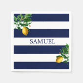 Navy Stripe Lemons Chic Serviette (Vorderseite)