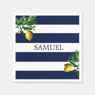 Navy Stripe Lemons Chic Serviette