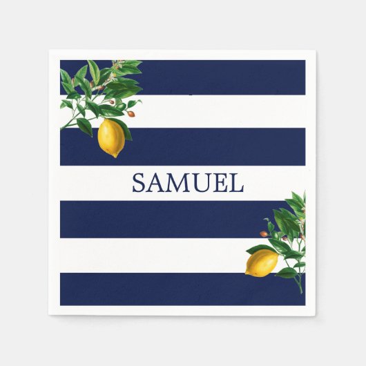 Navy Stripe Lemons Chic Serviette (Vorderseite)