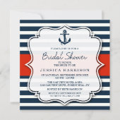 Navy Stripe Nautical Anchor Brautparty Einladung (Vorderseite)