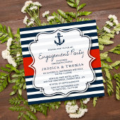 Navy Stripe Nautical Anchor Engagement Party Einladung
