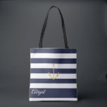 Navy Stripe Nautical Anchor Personalisiert Tote Ba Tasche<br><div class="desc">Nautischer Anker auf marineblau-weißem Streifen Hintergrund,  personalisiertes Brautparty Tote Tasche. Personalisieren Sie Text,  Schriftart,  Farbe und Größe. Die in Marineblau abgebildeten Streifen können auf Ihre Farbwahl abgestimmt werden.</div>