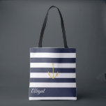 Navy Stripe Nautical Anchor Personalisiert Tote Ba Tasche<br><div class="desc">Nautischer Anker auf marineblau-weißem Streifen Hintergrund,  personalisiertes Brautparty Tote Tasche. Personalisieren Sie Text,  Schriftart,  Farbe und Größe. Die in Marineblau abgebildeten Streifen können auf Ihre Farbwahl abgestimmt werden.</div>