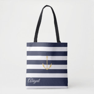 Navy Stripe Nautical Anchor Personalisiert Tote Ba Tasche