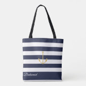 Navy Stripe Nautical Anchor Personalisiert Tote Ba Tasche (Rückseite)