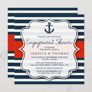Navy Stripe Nautical Anchor Verlobung Dusche Einladung