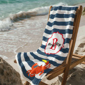 Navy Stripe Nautical Crab Mit Monogramm Beach Hand Strandtuch
