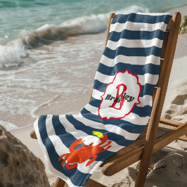 Navy Stripe Nautical Crab Mit Monogramm Beach Hand Strandtuch