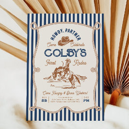 Navy Stripe Rodeo Birthday Invitation Einladung