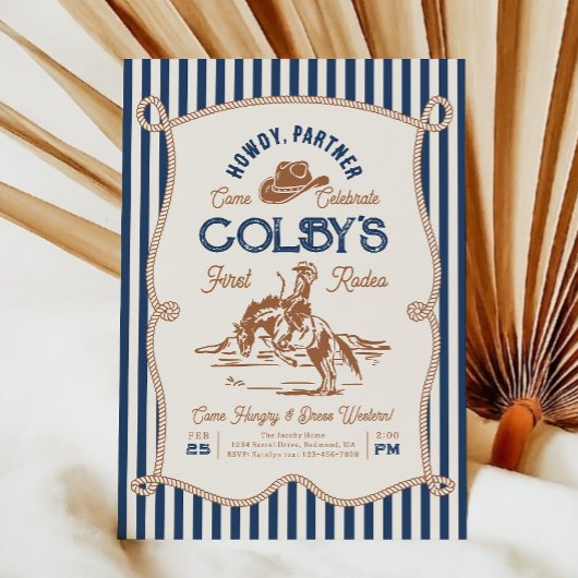 Navy Stripe Rodeo Birthday Invitation Einladung