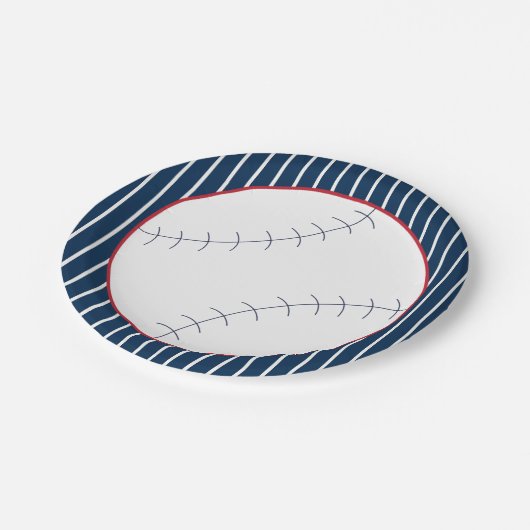 Navy Striped Baseball Paper Plate Pappteller (Schrägansicht)