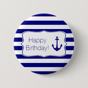 Navy Stripes and Nautical Anchor Birthday Party Button