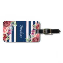 Navy Stripes Burgundy Blush Floral Monogram