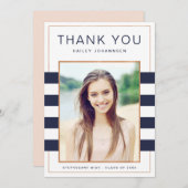 Navy Stripes Foto Abschluss Danke Karte (Vorne/Hinten)