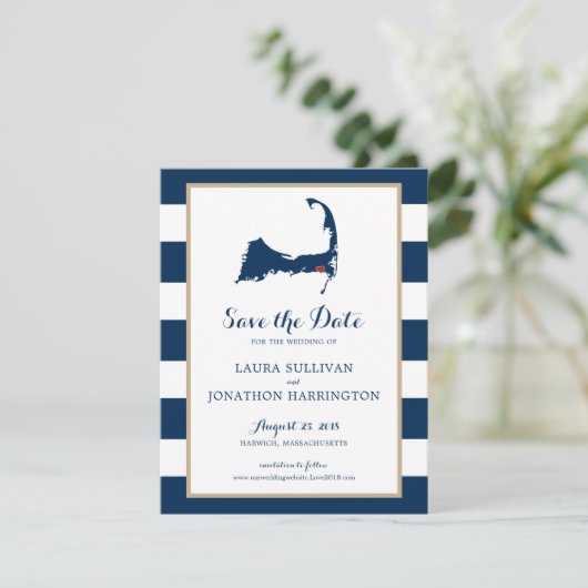 Navy Stripes Harwich Wequassett Cape Cod | Hochzei Save The Date (Stehend Vorderseite)