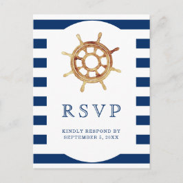Navy Stripes Lenkrad Nautical Wedding RSVP Postkarte