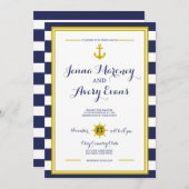 Navy Stripes mit Anchor Nautical Wedding Einladung (Vorne/Hinten)
