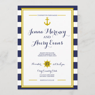 Navy Stripes mit Anchor Nautical Wedding Einladung