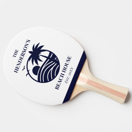 Navy Stripes Palm Tree Monogram Family Coastal Tischtennis Schläger (Seitenansicht)