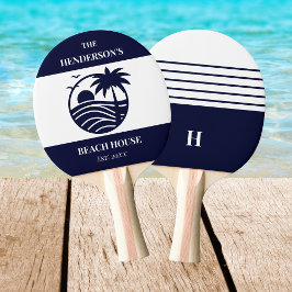 Navy Stripes Palm Tree Monogram Family Coastal Tischtennis Schläger