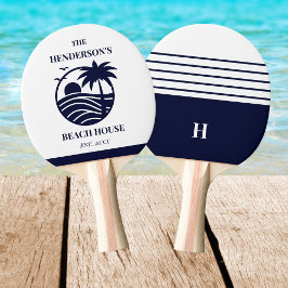 Navy Stripes Palm Tree Monogram Family Coastal Tischtennis Schläger
