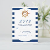 Navy Stripes Wasserfarbe Lenkrad nautisch RSVP Karte (Stehend Vorderseite)