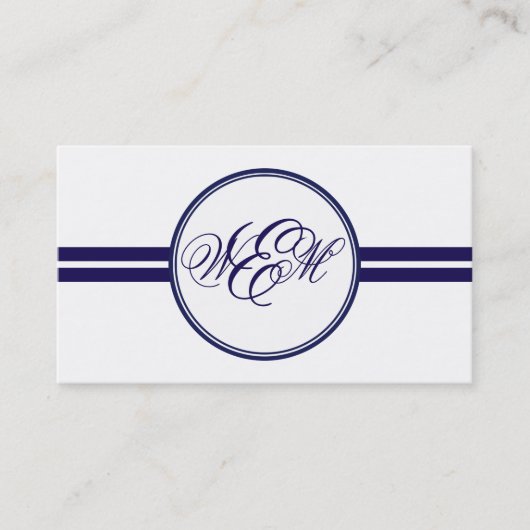 Navy Strips Frame Monogram Business Card Visitenkarte (Vorderseite)