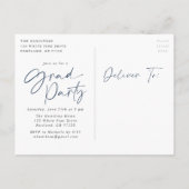 Navy Stylish Script Photo Graduation Party Einladungspostkarte (Rückseite)