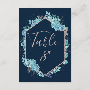 Navy Succulents & Rose Gold Wedding Tischnummern