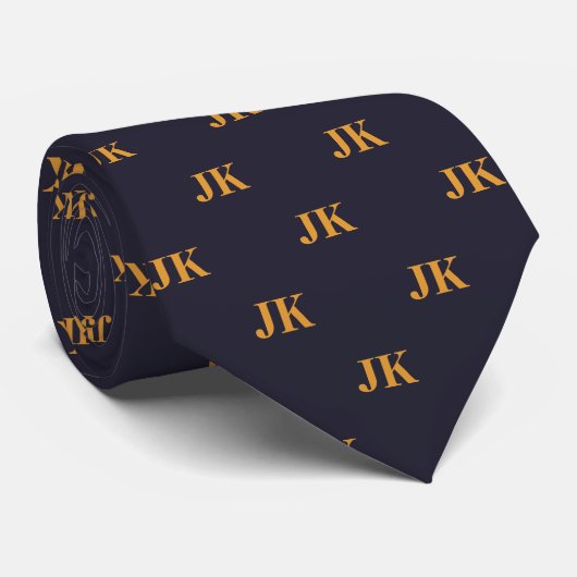 Navy Sun Gold Monogram Initials Krawatte (Gerollt)