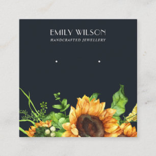 NAVY SUNFLOWER AUTUMN STUD EARRING DISPLAD CARD QUADRATISCHE VISITENKARTE