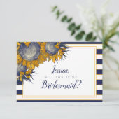 Navy Sunflower Bridesmaid Card Einladung (Stehend Vorderseite)