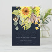 NAVY SUNFLOWER EUCALYPTUS FLORAL COUPLES SHOWER EINLADUNG (Stehend Vorderseite)