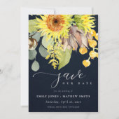 NAVY SUNFLOWER EUCALYPTUS FLORAL SAVE THE DATE EINLADUNG (Vorderseite)