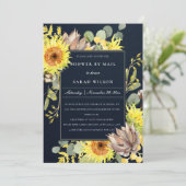 NAVY SUNFLOWER EUCALYPTUS FLORAL SHOWER BY MAIL EINLADUNG (Stehend Vorderseite)