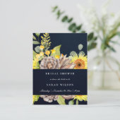 NAVY SUNFLOWER EUCALYPTUS PINE FLORA BRAUTPARTY EINLADUNGSPOSTKARTE (Stehend Vorderseite)