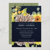 NAVY SUNFLOWER EUCALYPTUS PINE FLORA COUPLE EINLAD DANKESKARTE (Vorne/Hinten)