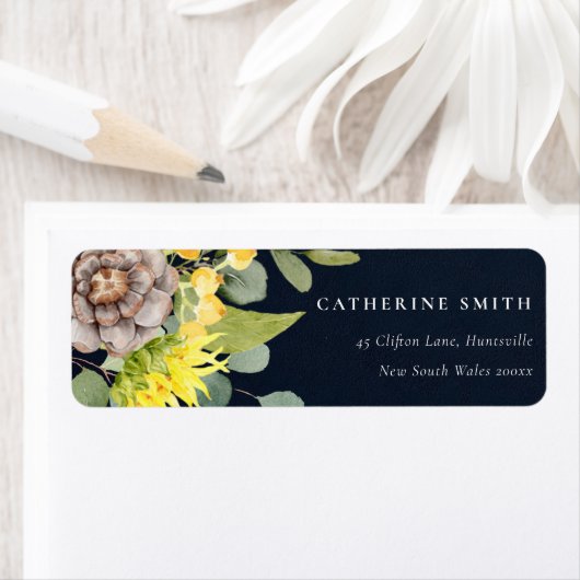 NAVY SUNFLOWER EUCALYPTUS PINE FLORAL ADRESSE (Insitu)