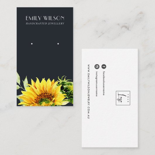 NAVY SUNFLOWER FALL AUTUMN STUD EARRING DISPLAY VISITENKARTE (Vorne/Hinten)