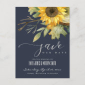 NAVY SUNFLOWER WASSERFLORALE SAVE THE DATE ANKÜNDIGUNGSPOSTKARTE (Vorderseite)