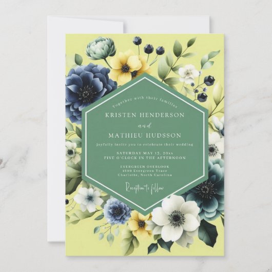 Navy Sunlit Meadow Wedding Einladung (Vorderseite)