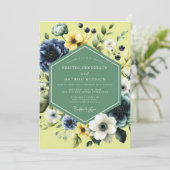 Navy Sunlit Meadow Wedding Einladung (Stehend Vorderseite)