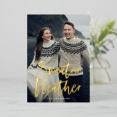 Navy Sweater Weather Foto Folien Feiertagskarte (Stehend vorne)