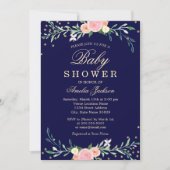 Navy Sweet Floral Sparkle Confetti Babydusche Einladung (Vorderseite)