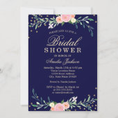 Navy Sweet Floral Sparkle Confetti Brautparty Einladung (Vorderseite)