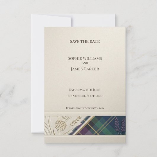 Navy Tartan Distel Save-the-Date-Karte Save The Date (Vorderseite)