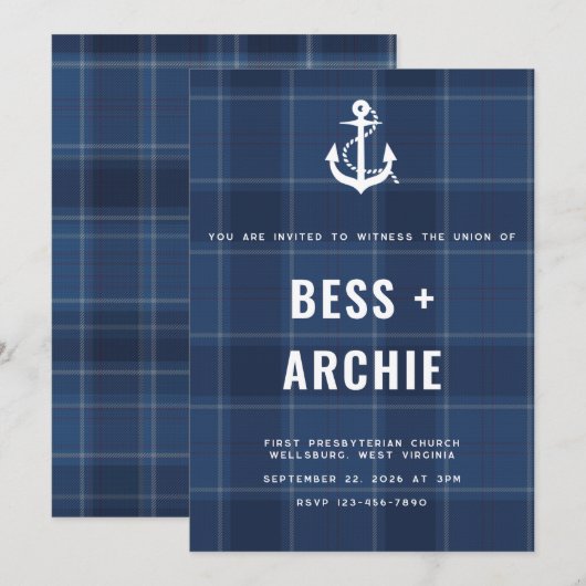 Navy Tartan Invitation Einladung (Vorne/Hinten)