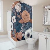 Navy & Taupe Boho Blumendrucke Duschvorhang (Beispiel)