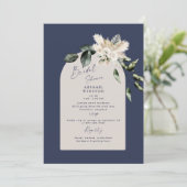Navy & Taupe Pampas Boho Bridal Dusche Einladung (Stehend Vorderseite)