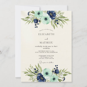 Navy Teal Opulente Botanische Hochzeit Einladung